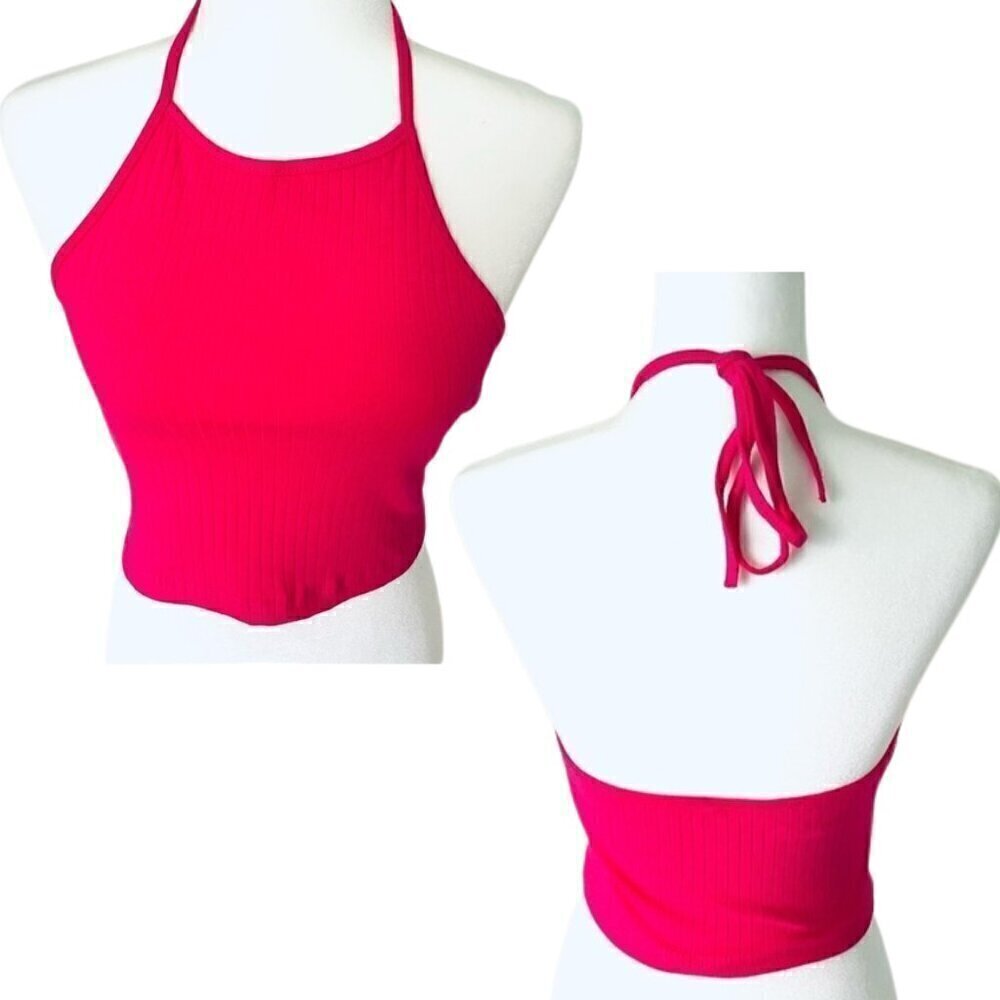 Barbie Style Hot Pink Halter Backless Sleeveless Summer Crop Tank Top Size M